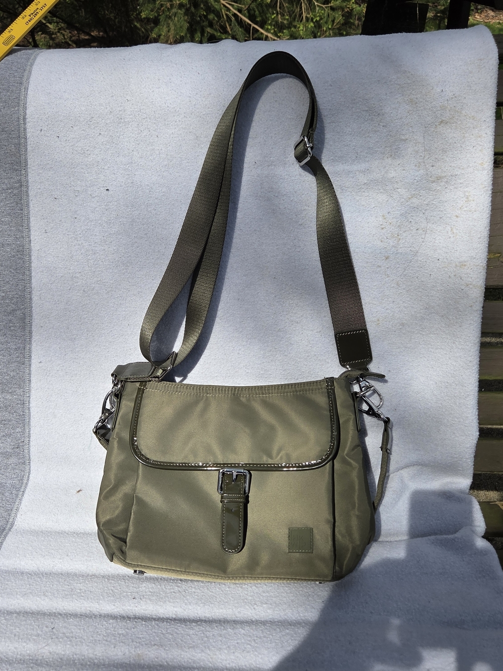 Olive Green Nylon Shoulder Bag with Adjustable Strap